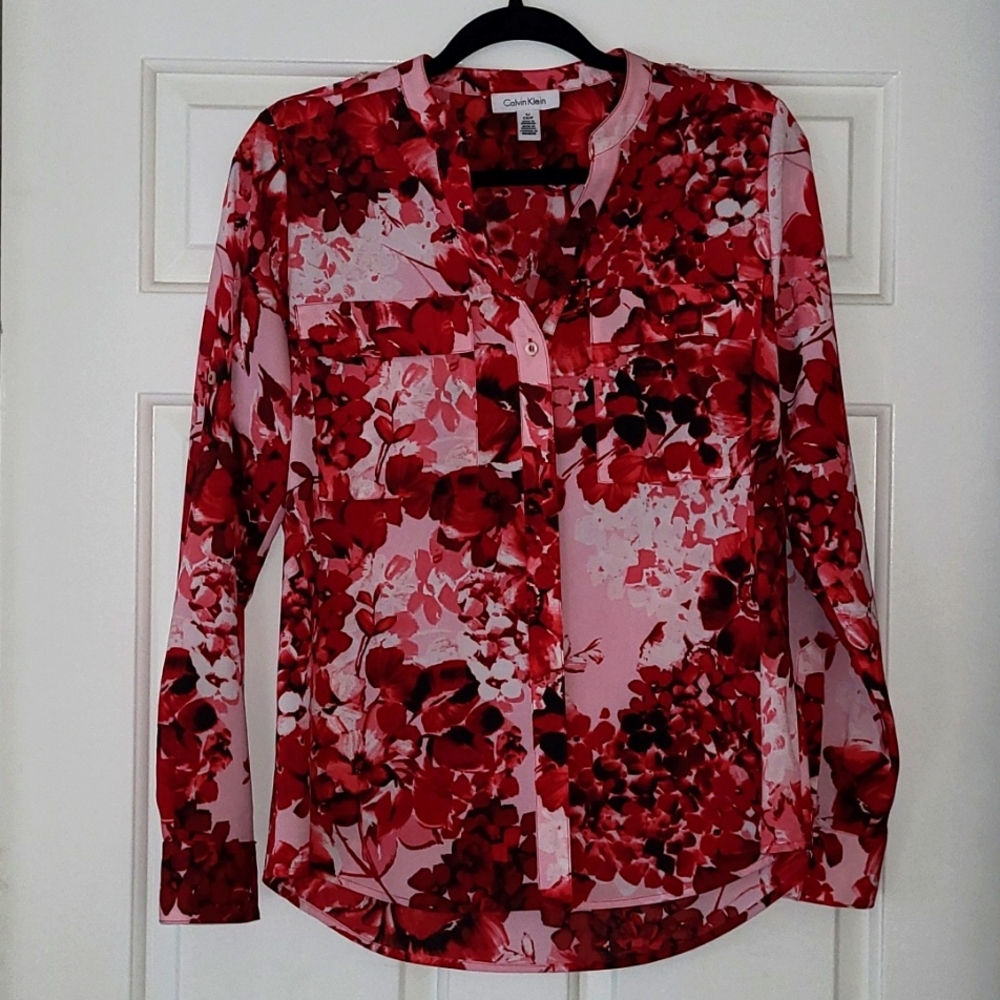 Calvin Klein red floral blouse